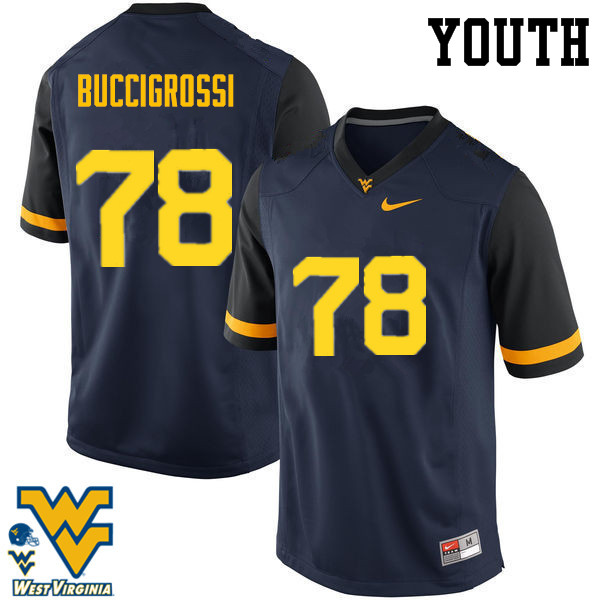 Youth #78 Jacob Buccigrossi West Virginia Mountaineers College Football Jerseys-Navy - Click Image to Close